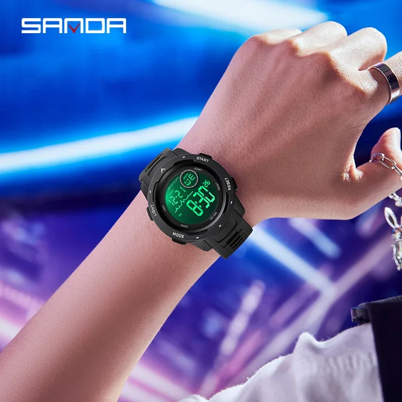 SANDA-Reloj de pulsera militar para hombre, cronógrafo Digital LED, resistente al agua, de marca superior, deportivo, cuenta atrás, a la moda, 2125