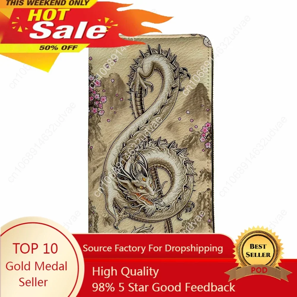 

Money Clip Musical Dragon Leather Hand Bag for Phone Waterproof Lady Casual Wallet Coins Storage Pack Cards Clutch