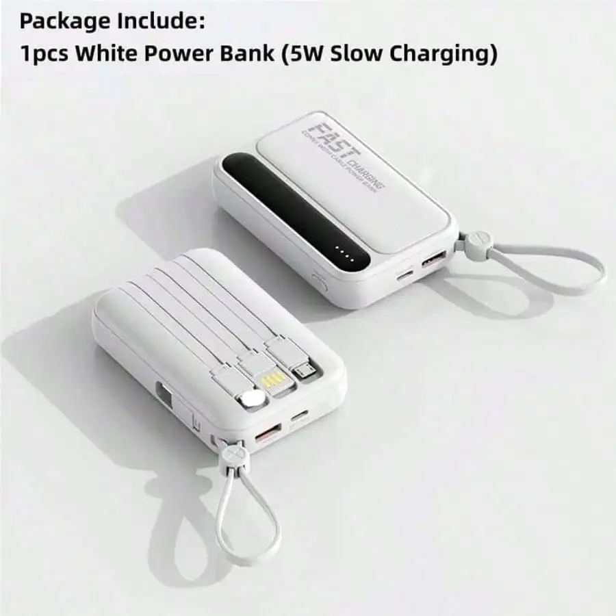 LADAPU 10000mAh Mini Cute 5W Super Fast Charging Power Bank, Small Size Large Capacity, Rechargeable Portable Mobile Phone Charger, Built-In 4 Cables, Outdoor Travel Battery Packs, LED Digital Display, Micro Interface, USB-C Input