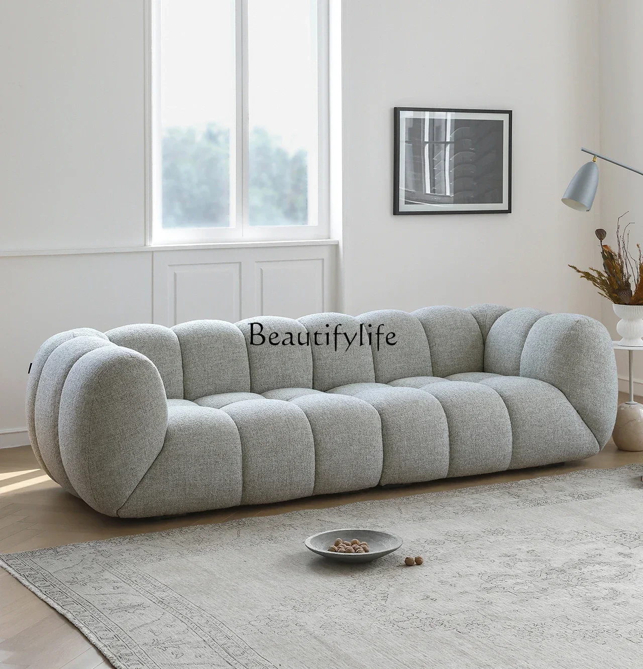 

*French retro cream wind light green marshmallow fabric puff sofa