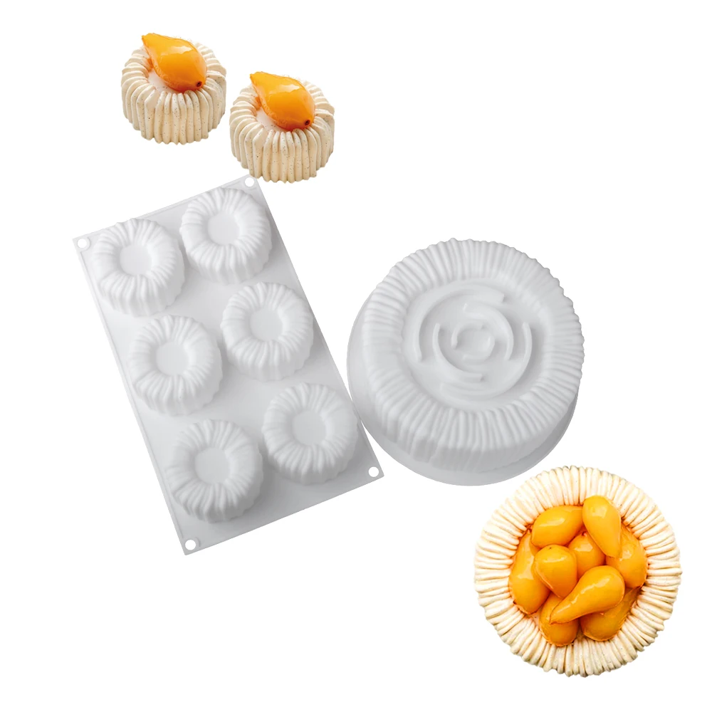Single or 6 - Cavity Cake Silicone Mold with Wool - Thread Texture Mousse Cake Mold DIY Dessert Mold