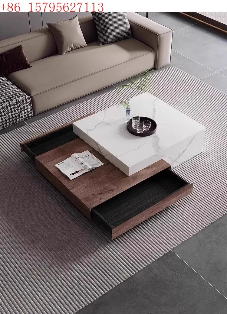 

Italian minimalist rock slab high-end household living room rectangular telescopic coffee table combination