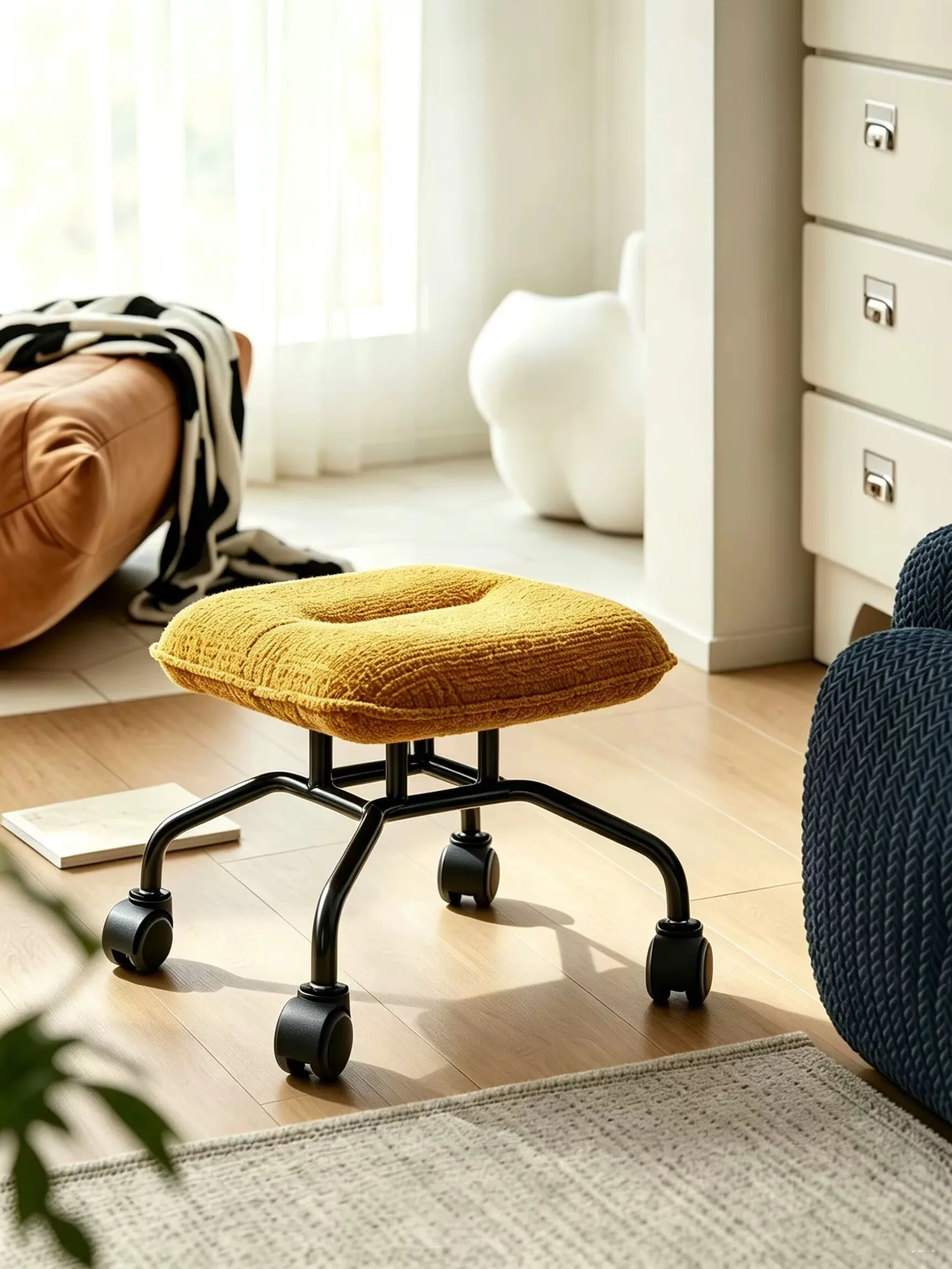Shoe changing stool chestnut stool universal wheel pulley moving stool furniture household shoe changing stool low stool