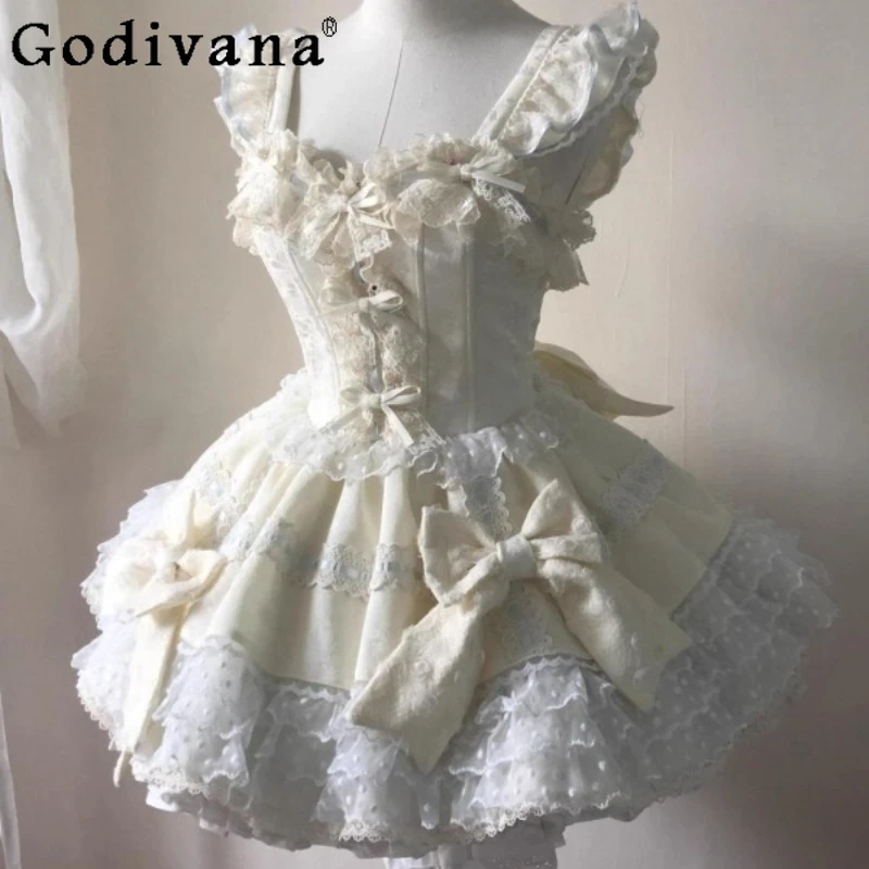 

Summer New French Style Girls Dress Waist Slimming Bow Lolita Princess Dress Women's Birthday Puffy Short Party Dress