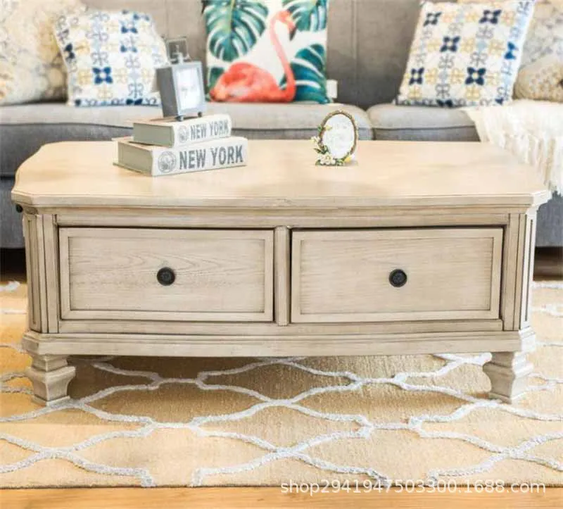 

Solid wood coffee table apartment type living room oak retro old drawers kung fu tea table rectangular coffee table