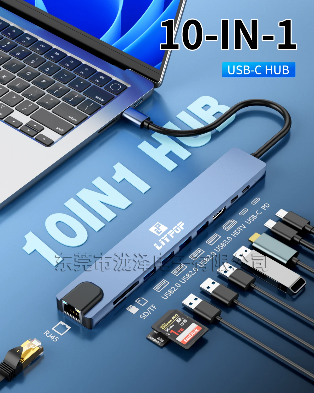 

10 in 1 USB C HUB Adapter Dock with 4K HDMI-compatible VGA PD 100W USB 3.0 2.0 SD/TF Card Reader 3.5mm Jack for Type C Laptops