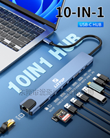 10 in 1 USB C HUB Adapter Dock with 4K HDMI-compatible VGA PD 100W USB 3.0 2.0 SD/TF Card Reader 3.5mm Jack for Type C Laptops