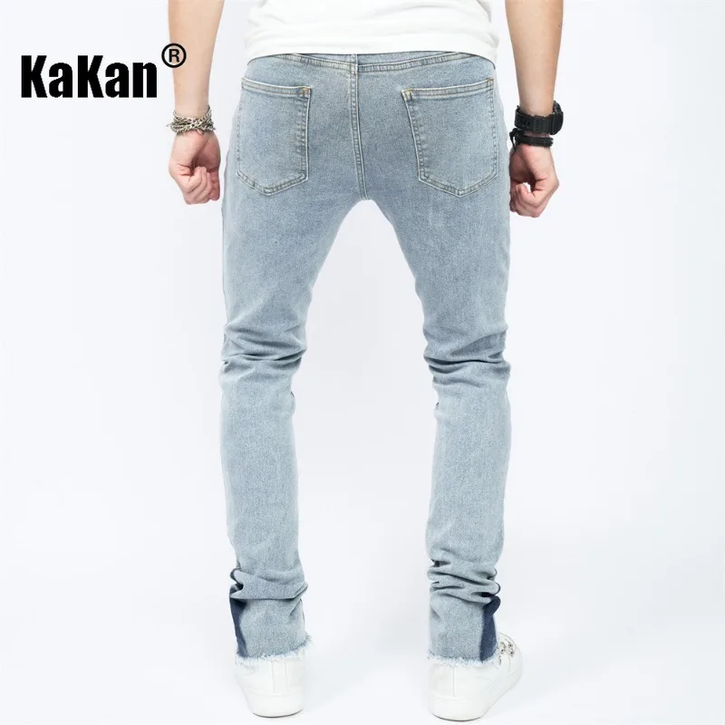 Kakan - New European and American Color Block Jeans for Men, Elastic Loose Men's Pants Straight Fit Long Jeans K9-2311