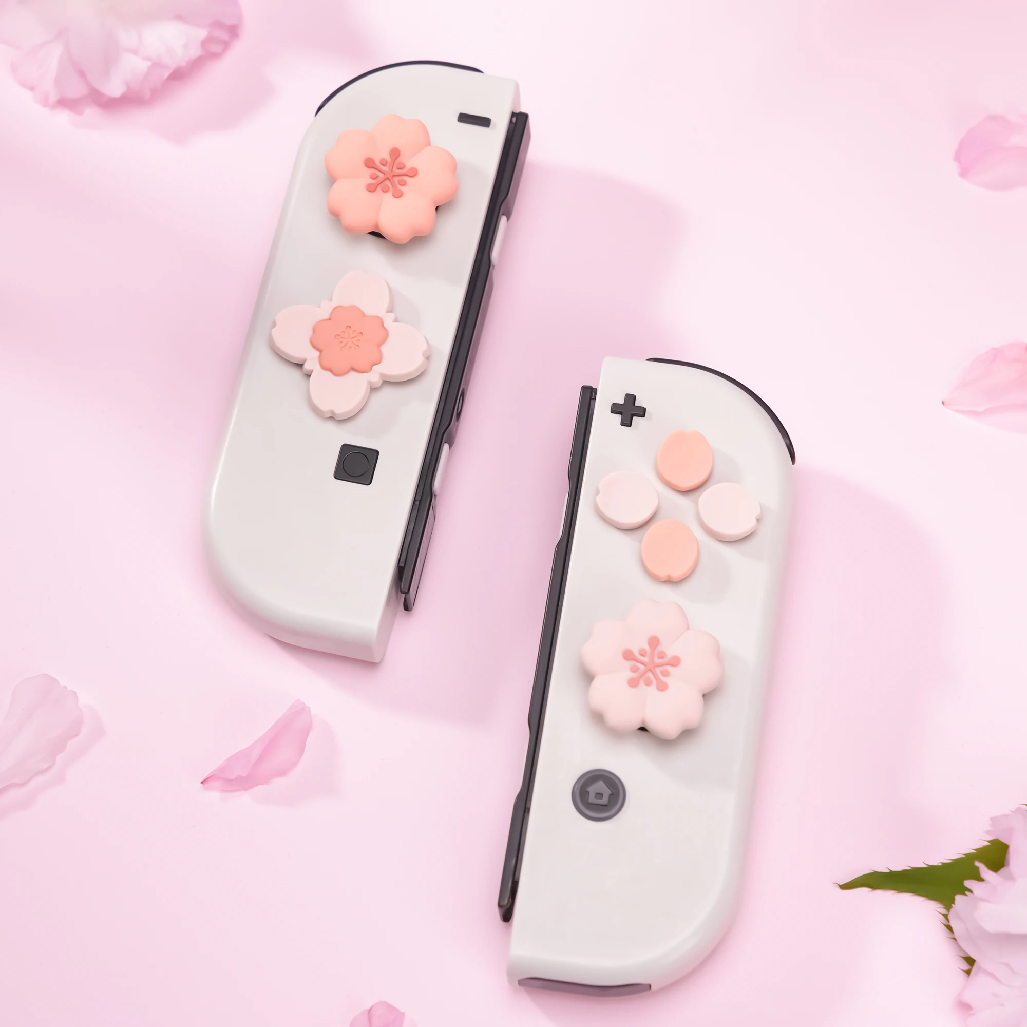 GeekShare-Silicone Cross D-Pad Botão Caps Set, Botões ABXY, Adesivo Compatível com Nintendo Switch, OLED Joy Con, Bonito Sakura