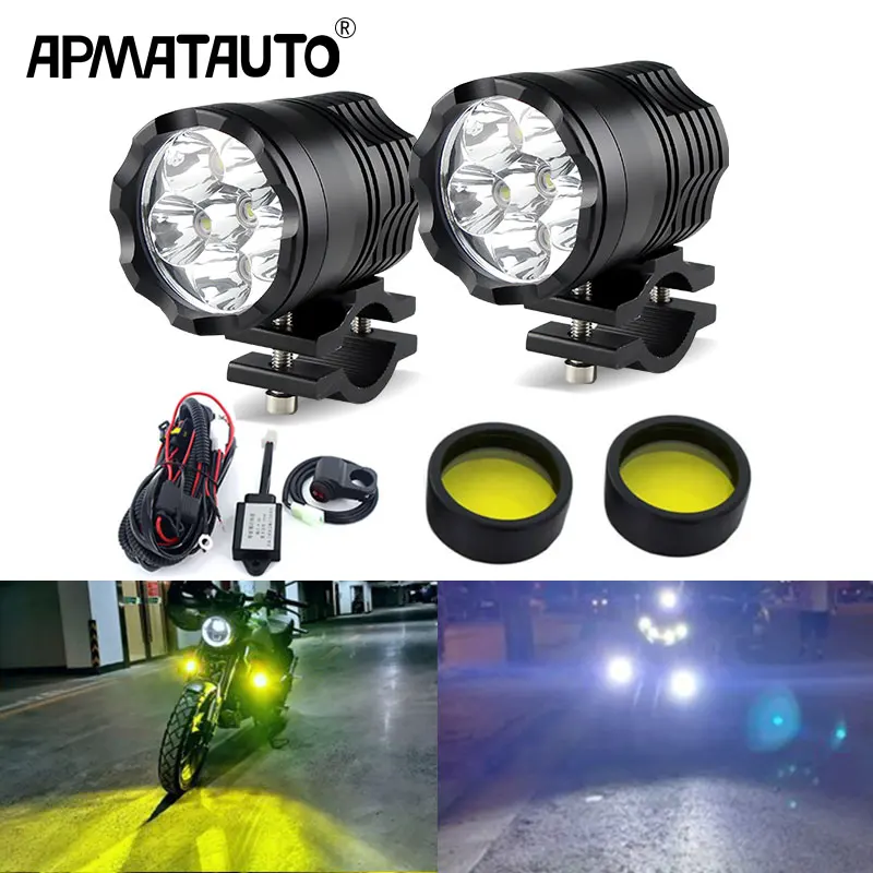 2xPlug&Play 60W LED Motorcycle headlight Bulb Motorbike Waterproof Fog Spot Moto Spotlight+Flash line group for Suzuki Honda BMW