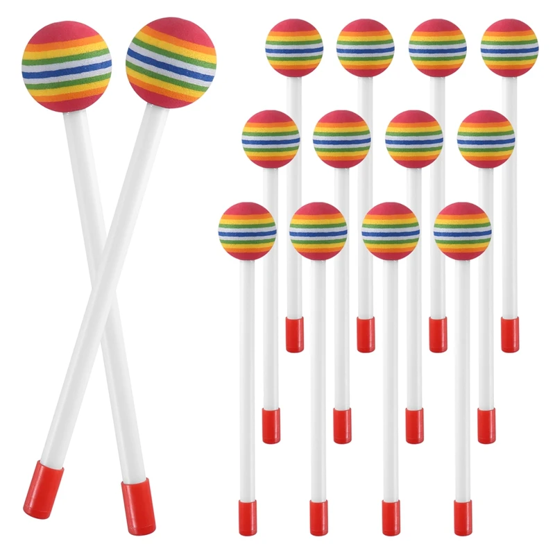 14 Pcs Lollipop Drum Mallet Sticks Round Rainbow Hammer Percussion Sticks Plastic Drumsticks For Kids Child Mallet