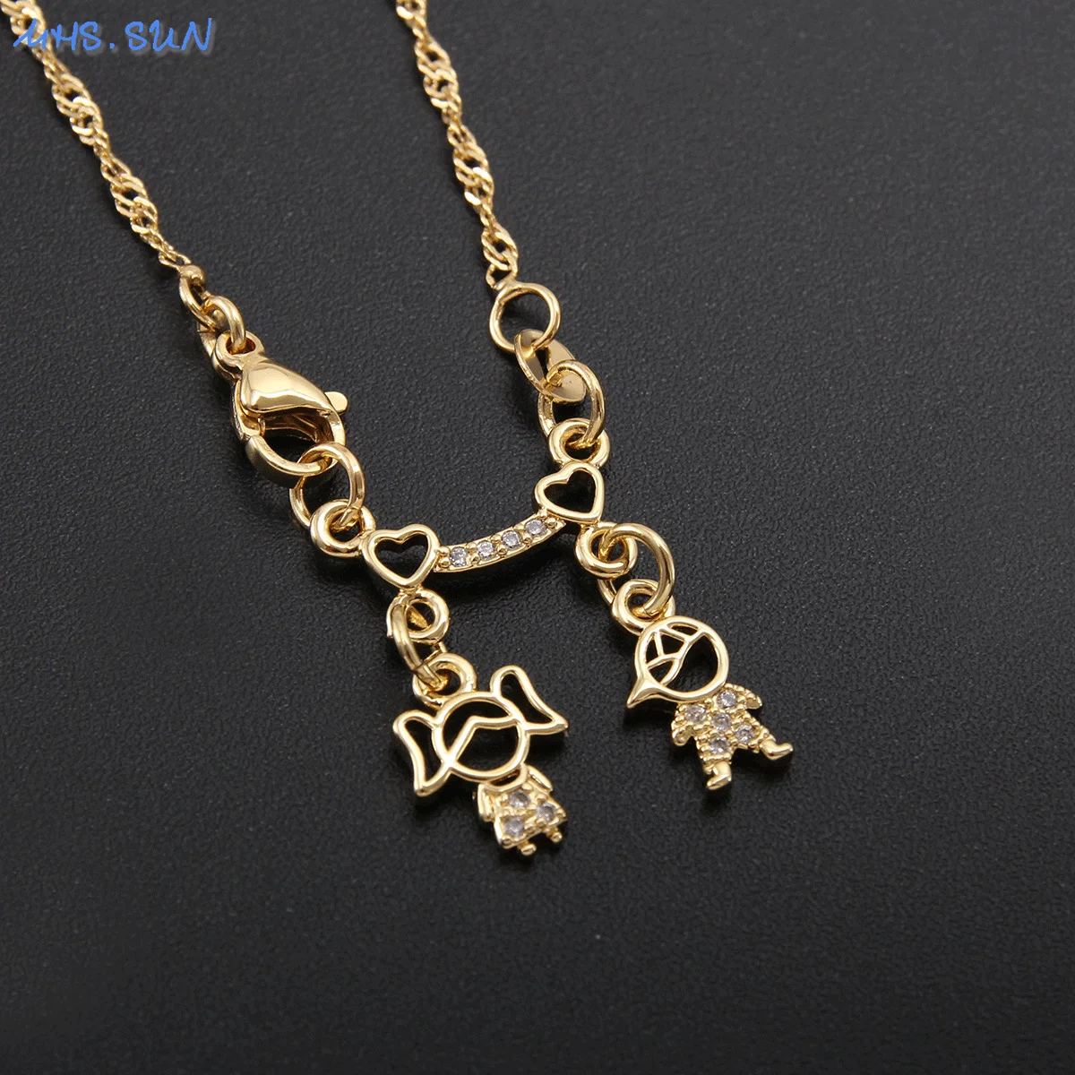 MHS.SUN CZ Zircon Boy Girl Pendant Necklaces Gold Plated Clavicle Chain For Women Men Fashion Family Valentine's Day Jewelry