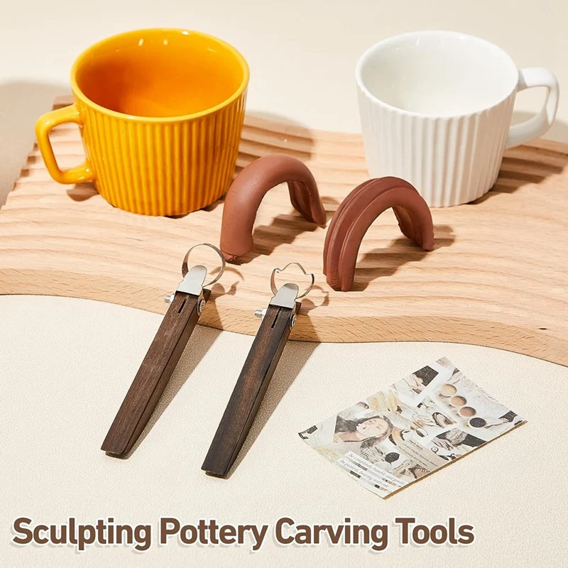 2 Pieces Sculpture Scraper Pottery Carving Tool Pottery Cup Handle Shape Tool Clay Extruder Tool With Wooden Handle Easy To Use