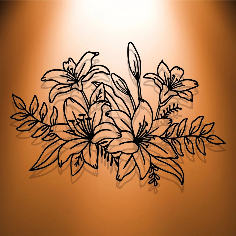 Sculpture murale décorative artistique 2D en métal en forme de lys, les motifs floraux sont utilisés dans les jardins extérieurs, les terrasses, les intérieurs domestiques et les balcons.