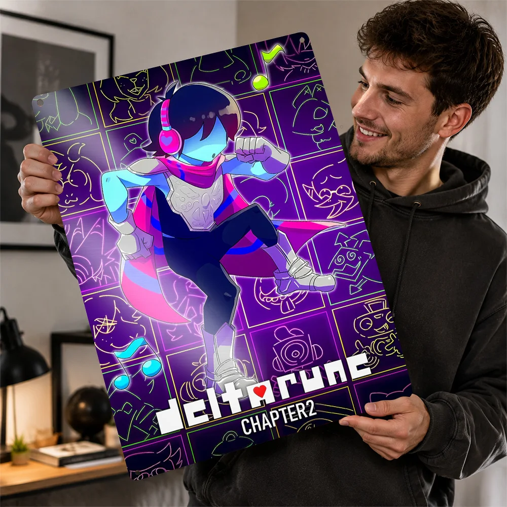 Deltarune Chapter 2 Kris Fan Art Metal Poster Gaming Wall Art Customized Retro Tinplate Sign for Bedroom Home Decor Gamer Gift