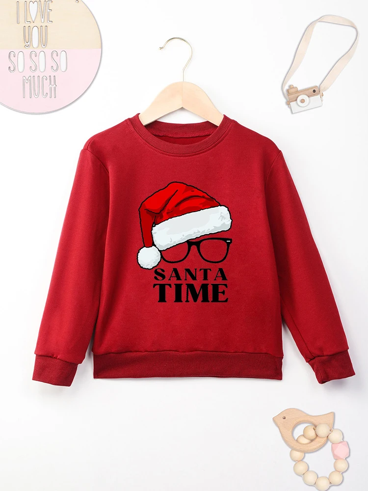 Santa Time Funny Christmas Kids Clothes Red Festival Sweatshirt Boy Girl Home Xmas Party Tops Cozy Soft Children Hoodies 2023