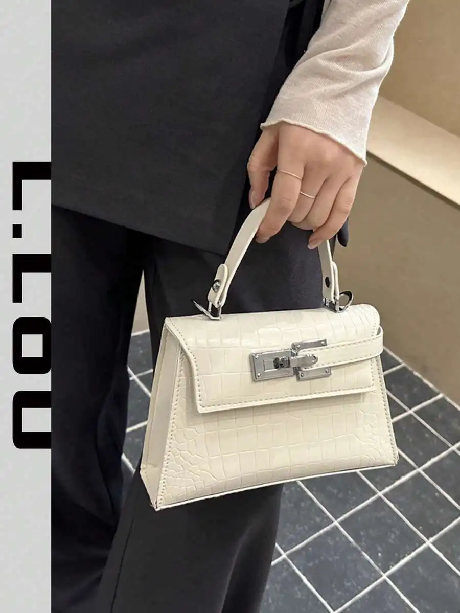 

2026 New Arrival Crocodile Pattern Handbag, Fashionable Lock Closure Small Square Crossbody Bag For Women