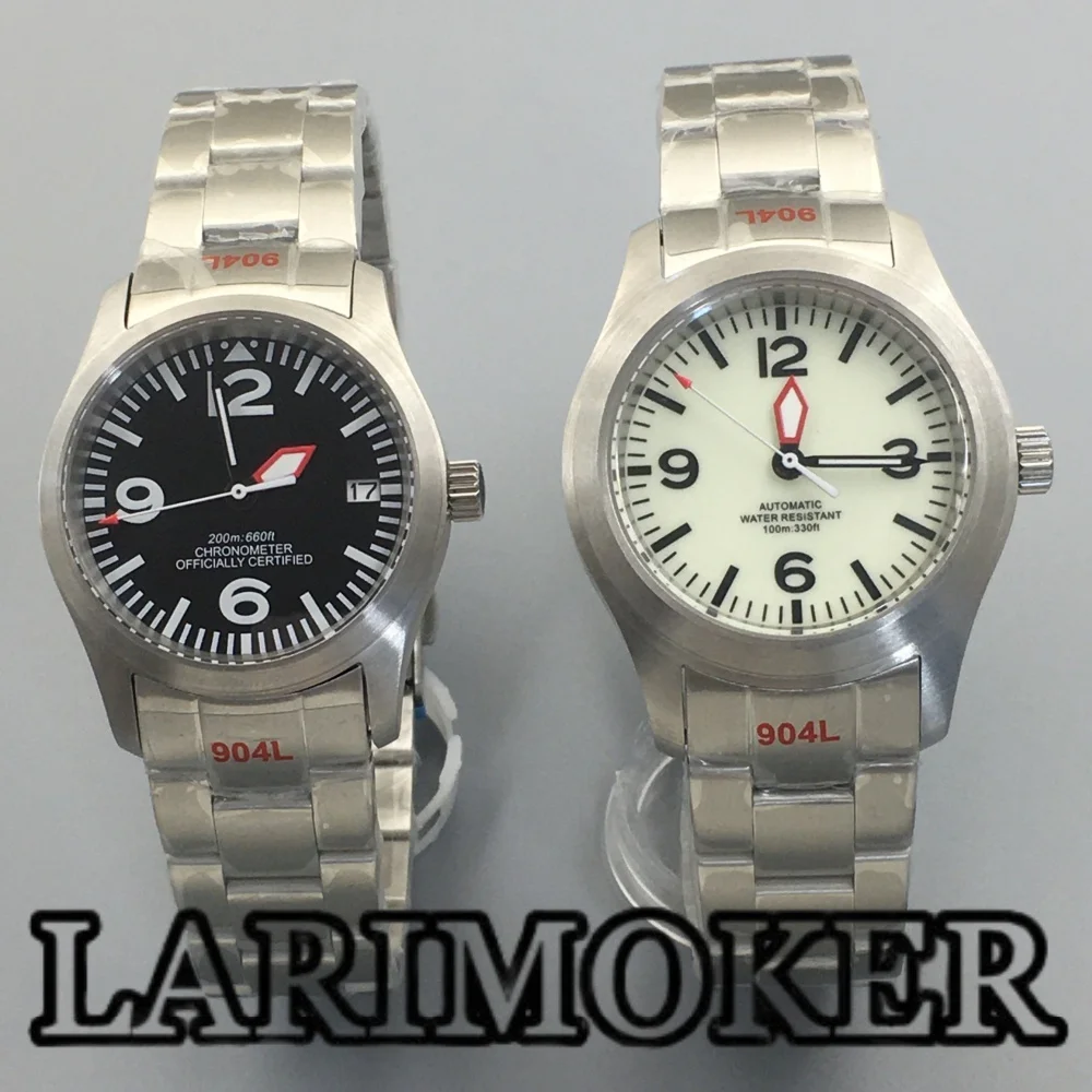 

LARIMOKER 36 мм/39 мм мужские часы Pilot NH35/PT5000 автоматические часы с сапфировым стеклом зеленый светящийся циферблат браслет из нержавеющей стали