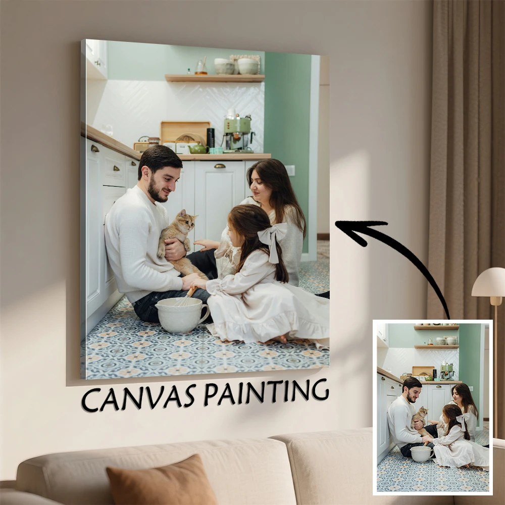 1 Stück individuelles Fotoposter mit grauem Holzrahmen, rahmenloses Poster, individueller Druck, Ihr Foto auf Leinwand, Geschenk für Familie, Liebhaber, Haustier