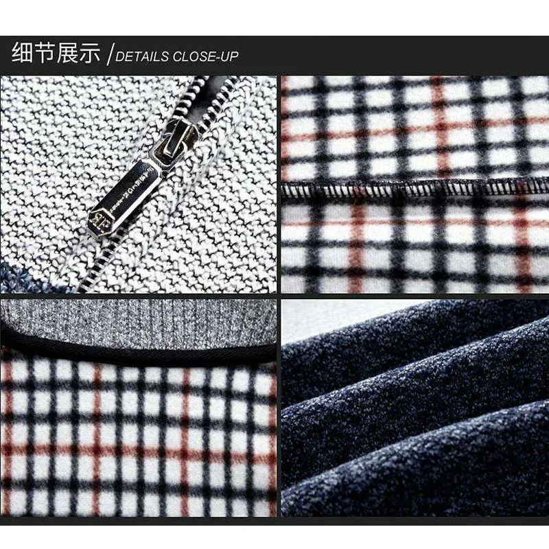 Men Cardigan Sweater Coat 2024 Autumn Winter New Keep Warm Thicken Knit Sweater Velvet Contrast Striped Zipper Jackets Outerwear