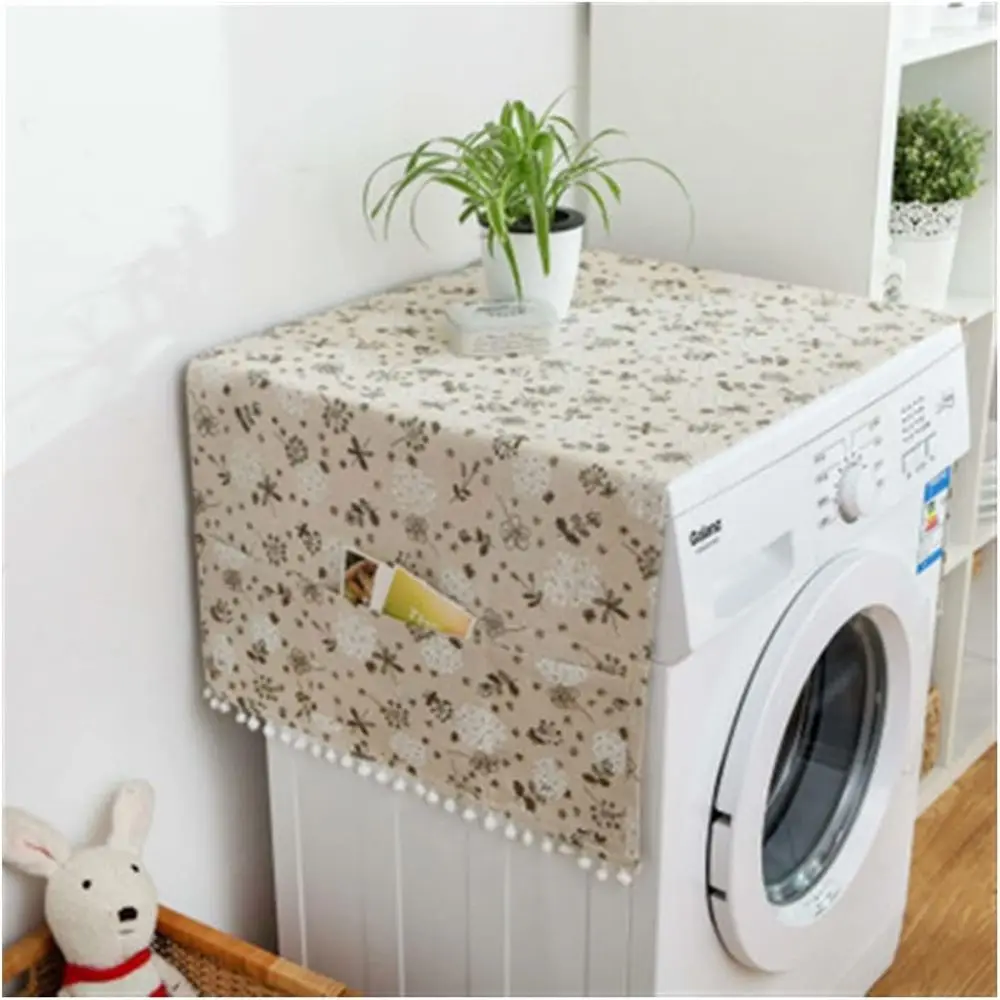 

Cotton Linen Floral Printing Cloth Cover with Pocket for Refrigerator Top Cover Microwave Oven Dust Proof Cover Household Dryer