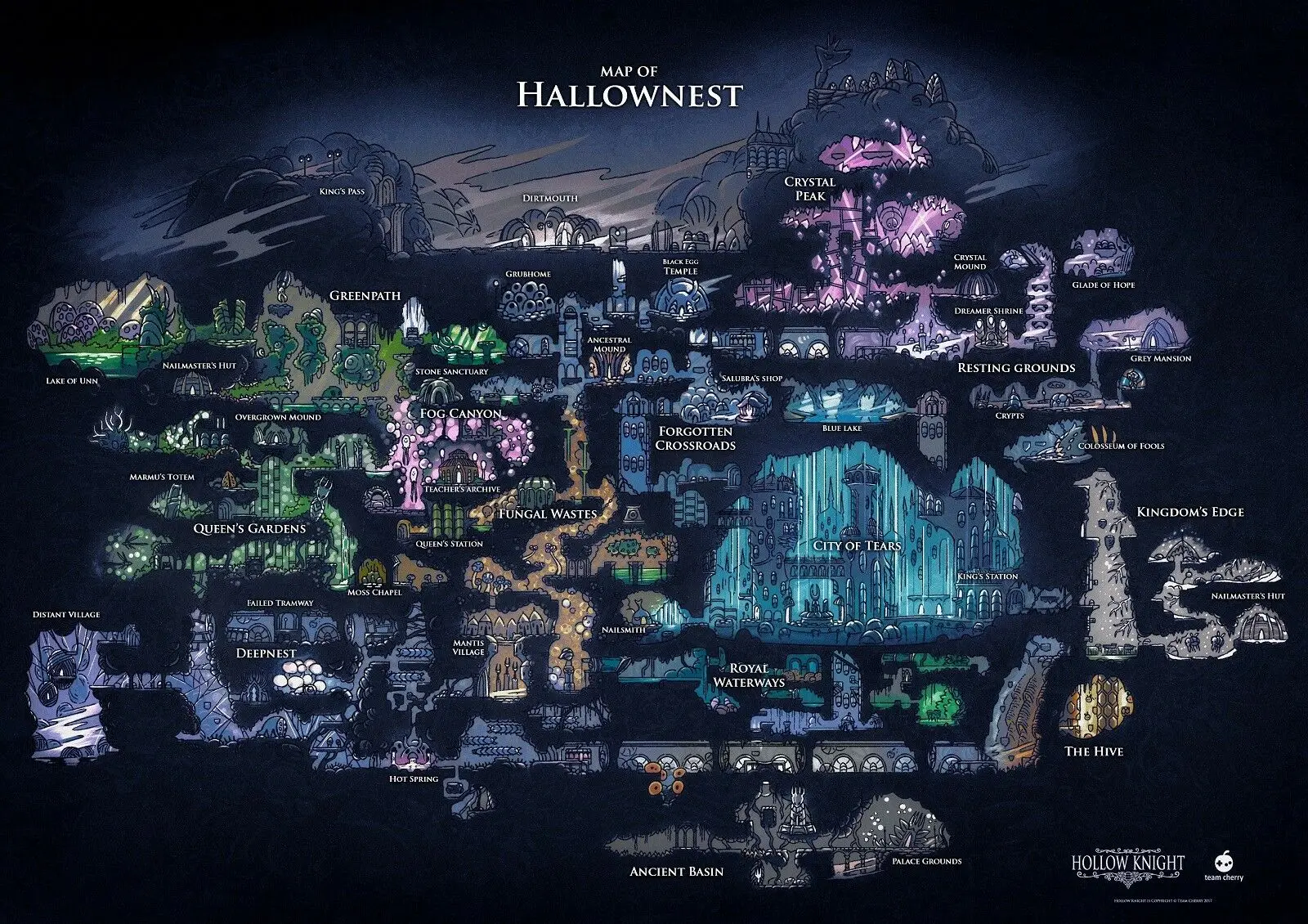 Hollow Knight Map Of Hallownest Art Picture Print Silk Poster Home Wall Decor