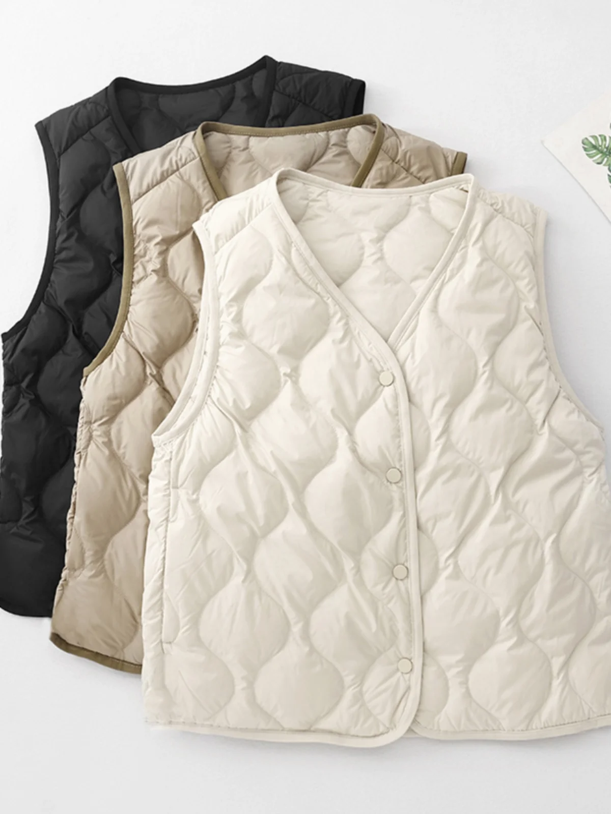 

Lightweight down Cotton Vest Women's V-ne Svel ort Top Trendy Outerwear Warm Commute Sle Pure Color Polyester Fiber