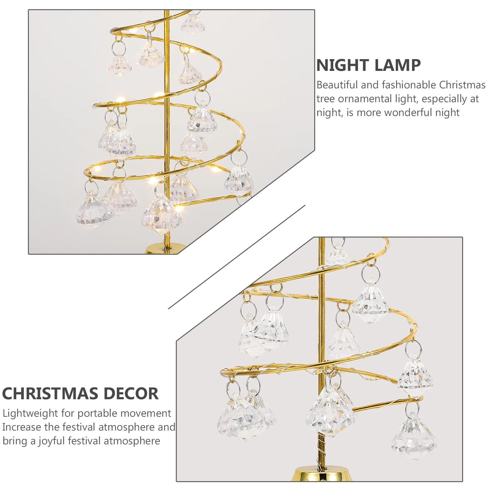 

Christmas Tree Night Lamp Iron Art Crystal Decoration Desktop Mini Xmas Party nament Small Light Medium Silver