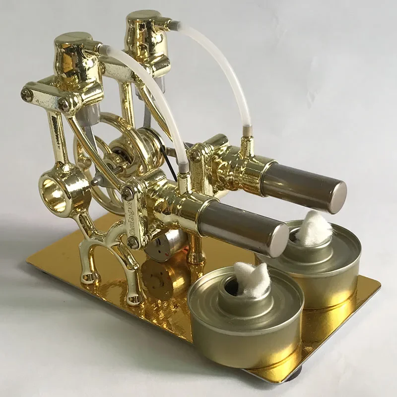 Mini Stirling Engine Twin Cylinder Model Steam Power Generation Science Experiment Toy