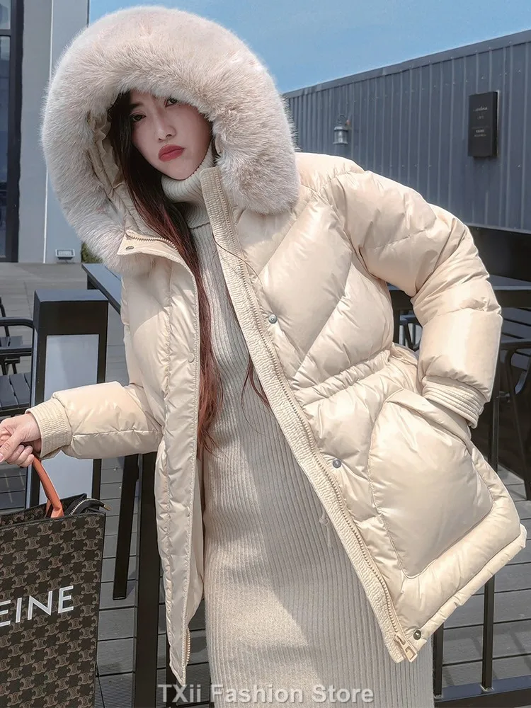 Big Luxury Real Fox Fur Collar 2023 Women Winter Down Jacket 90% Duck Down Coat Puffer Feather Female Warm Parka Snow Outwear