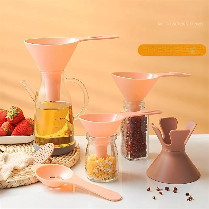 Multi Functional Six In One Kitchen Funnel Household Food Grade Small Large Caliber Combination Drip Type Plastic Funnel ZF194