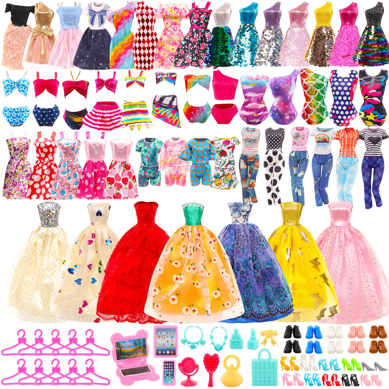 

Barwa 57 Pcs 11.5 Inch Cheap Girl Doll Accessories=13 Dress 4 Tops +Pants 3 Swimsuits 15 Shoes 22 Accessories Girl Birthday