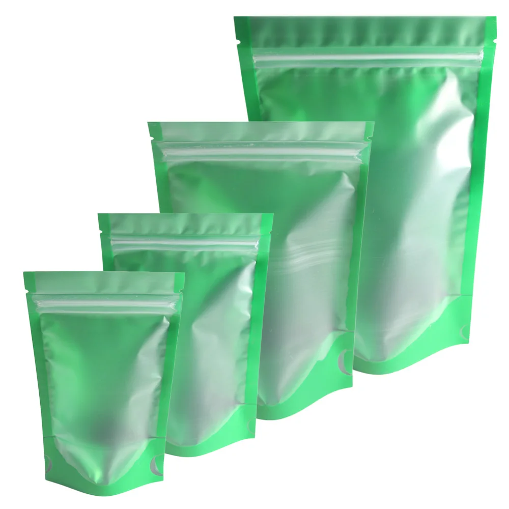 100Pcs Coffee Zip Lock Packaging Aluminum Foil Bag Matte Green Heat Seal Resealable Stand Up Zipper Food Storage Bags