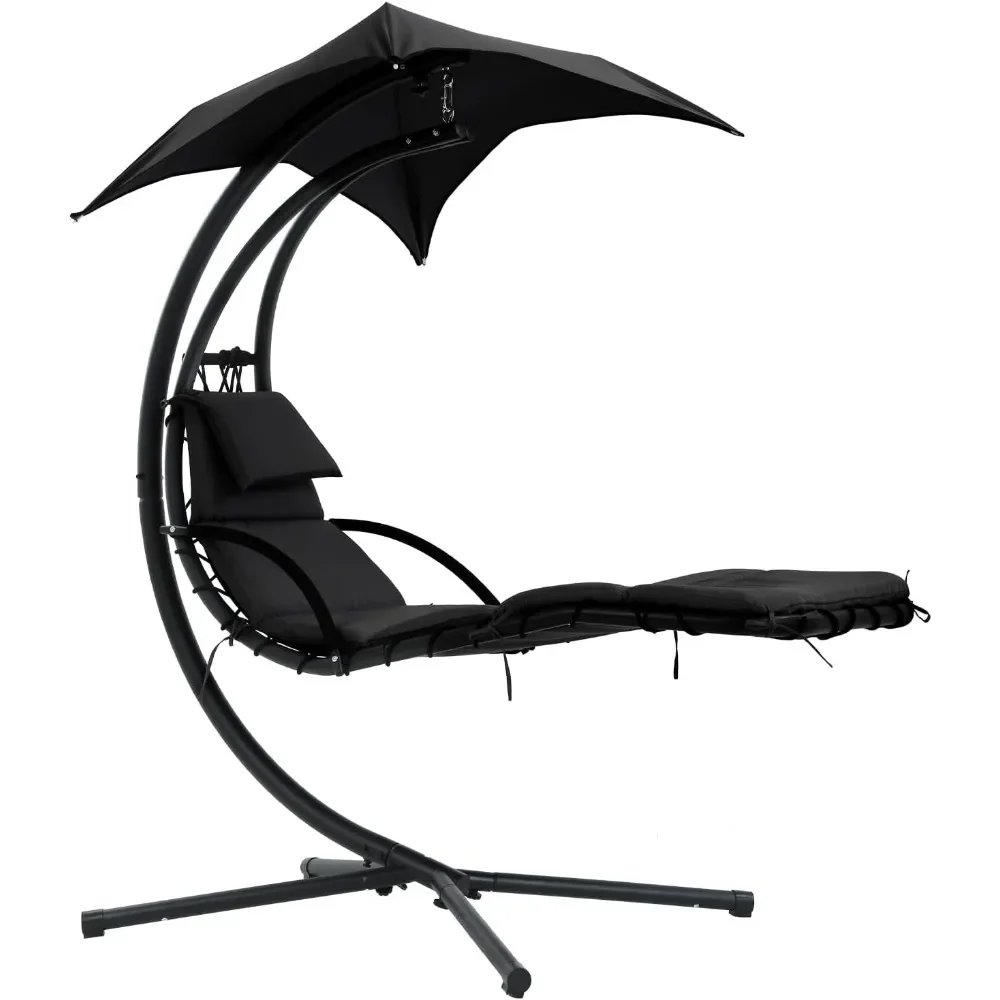 

Hammock Chair Lounge Chair w/Built-in Pillow and Removable Patio Swing Lounge Chair Canopy Hammock Arc Stand Air