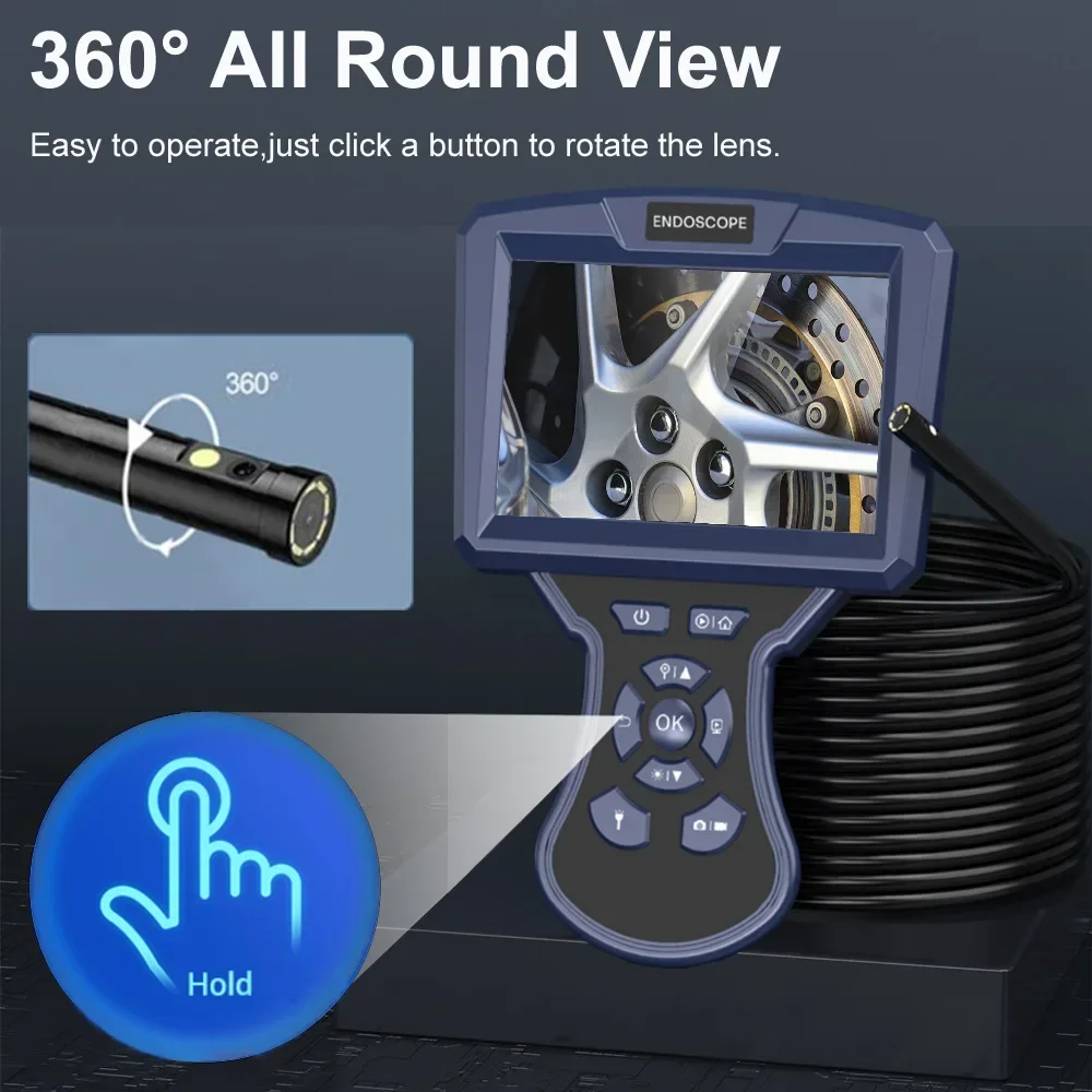 360 Degree Automatic Rotation High-Definition Industrial Endoscope Pipe Camera 8mm Dual Lens 2 Million Pixels