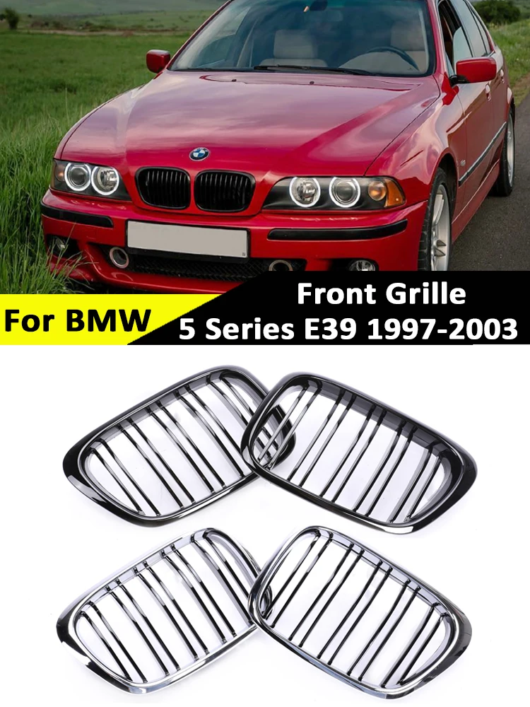 

For BMW 5 Series E39 1997-2003 Glossy Black Refting Grille Car Replacement Chrome M Color Front Kidney Bumper Black Racing Gril