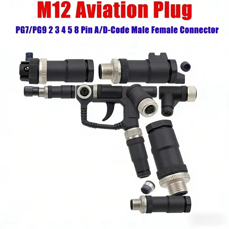M12 2 3 4 5 8 Pin Aviation Plug A/D-Code Male Female Waterproof Connectors IP67 M12 PG7/PG9 Shielded Connector CE