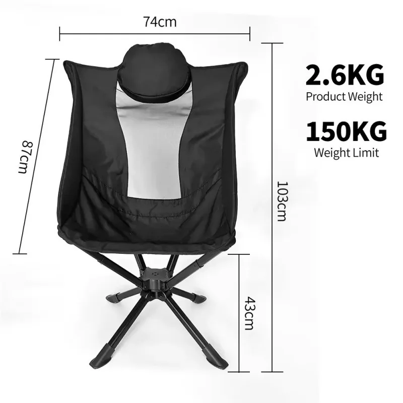 High Back 360 Degree Swivel Camping Chair Folding Rotatable Aluminum Camping Chair With Pillow