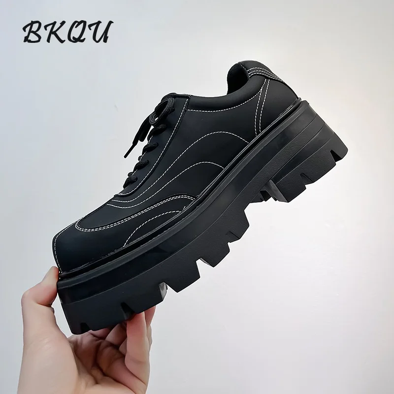 

BKQU Thick Sole Derby Shoes Men's Advanced Matte 2024 Autumn Niche Increase Big Head British Commuter Platform Shoes Large Size