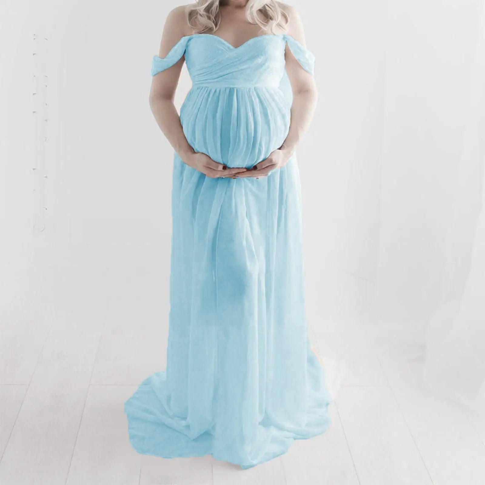 فستان نسائي طويل للحوامل للتصوير الفوتوغرافي وحفلات الزفاف مقاس XL باللون الأرجواني