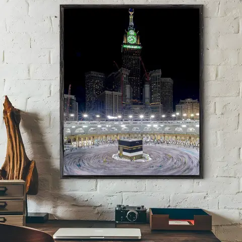 Waterproof Home Living Bed Room Bar Hallway Aesthetic Decor Night Mecca Worship Islamic Poster Canvas Wall Art Printing