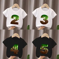 Happy Birthday Mc Game Print Number Bow Funny Kids T shirt 1 2 3 4 5 6 7 8 9 Years Cartoon Baby Boys T-Shirts Girls Clothes