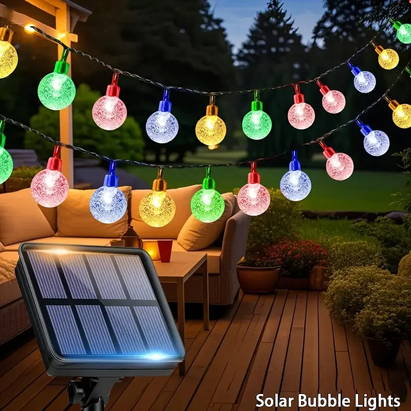 Crystal Ball Fairy Lights, Colorful Solar Bubble String Lights，LED Solar Garden Lamp for Birthday, Party,  Chrismas Decorations.