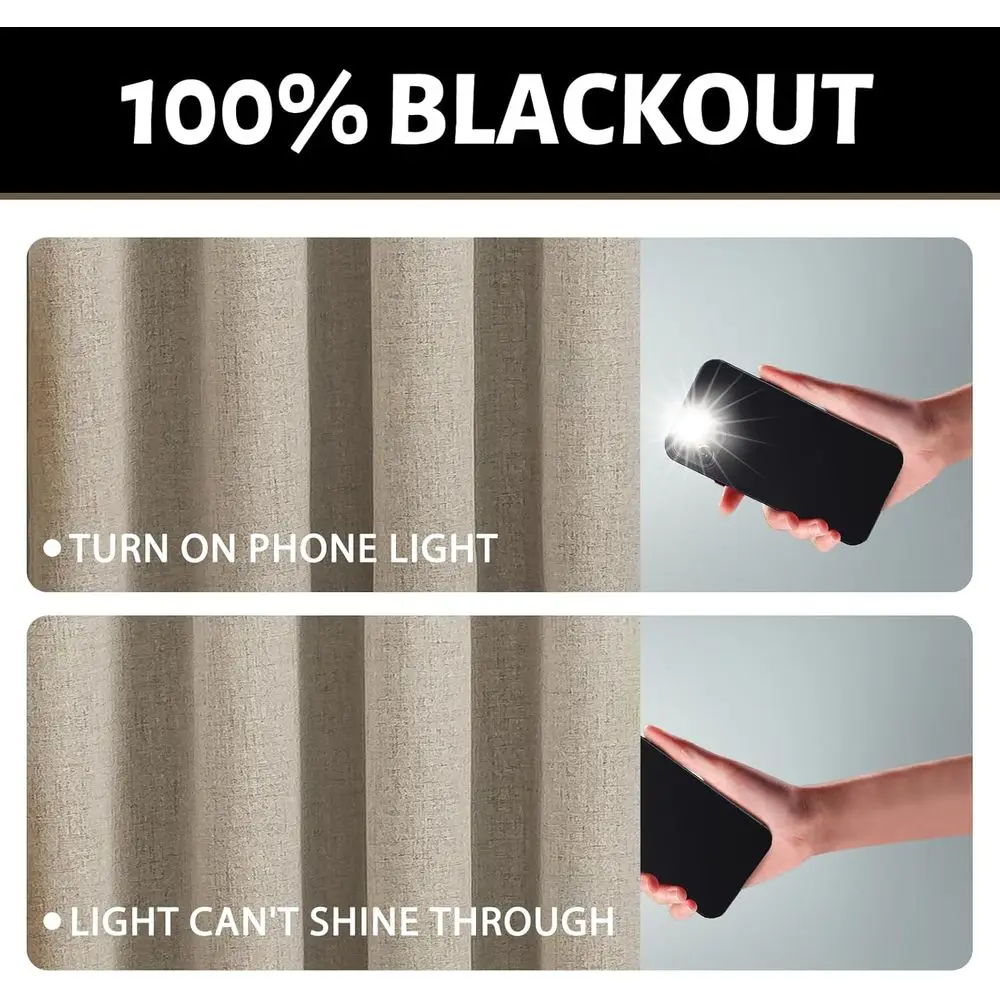 ผ้าม่านลินินกันแสง 100% 96 ผืน พร้อมซับในสีขาวอมเทา แผงฉนวนกันความร้อนแบบมีเท็กซ์เจอร์ สำหรับห้องนั่งเล่นและห้องนอน