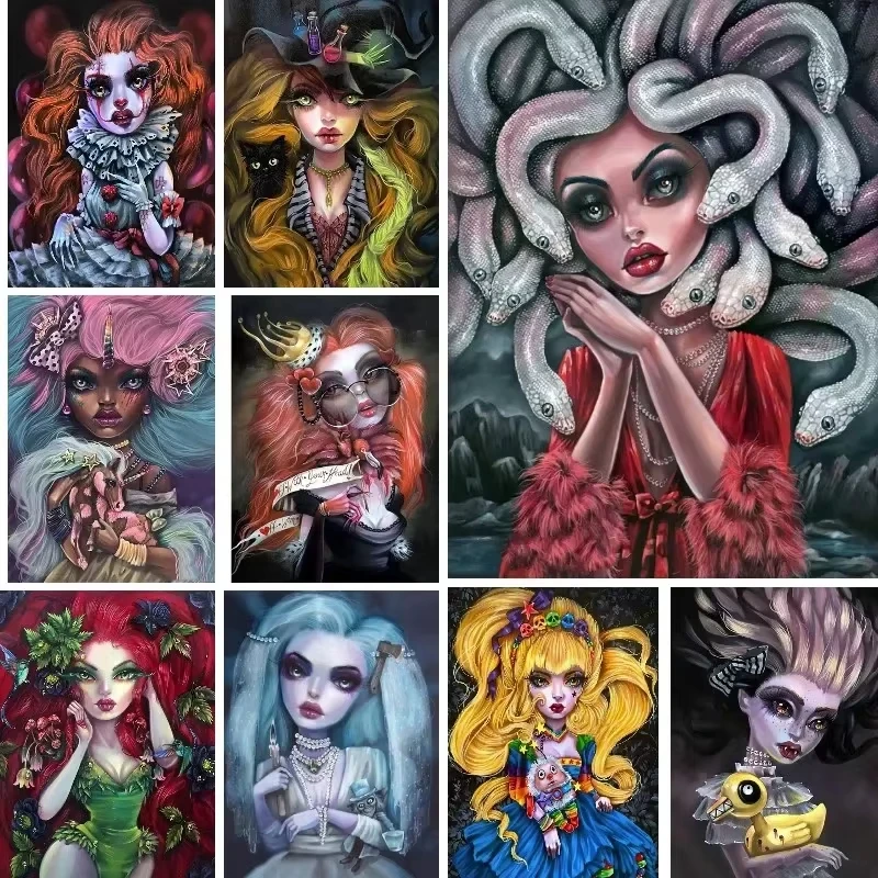5D Diamantmalerei Goth Girls Wonderland Kollektion Bizarre Kunst Vollquadratische Diamant-Stickerei Kreuzstich Diamant-Mosaik-Set