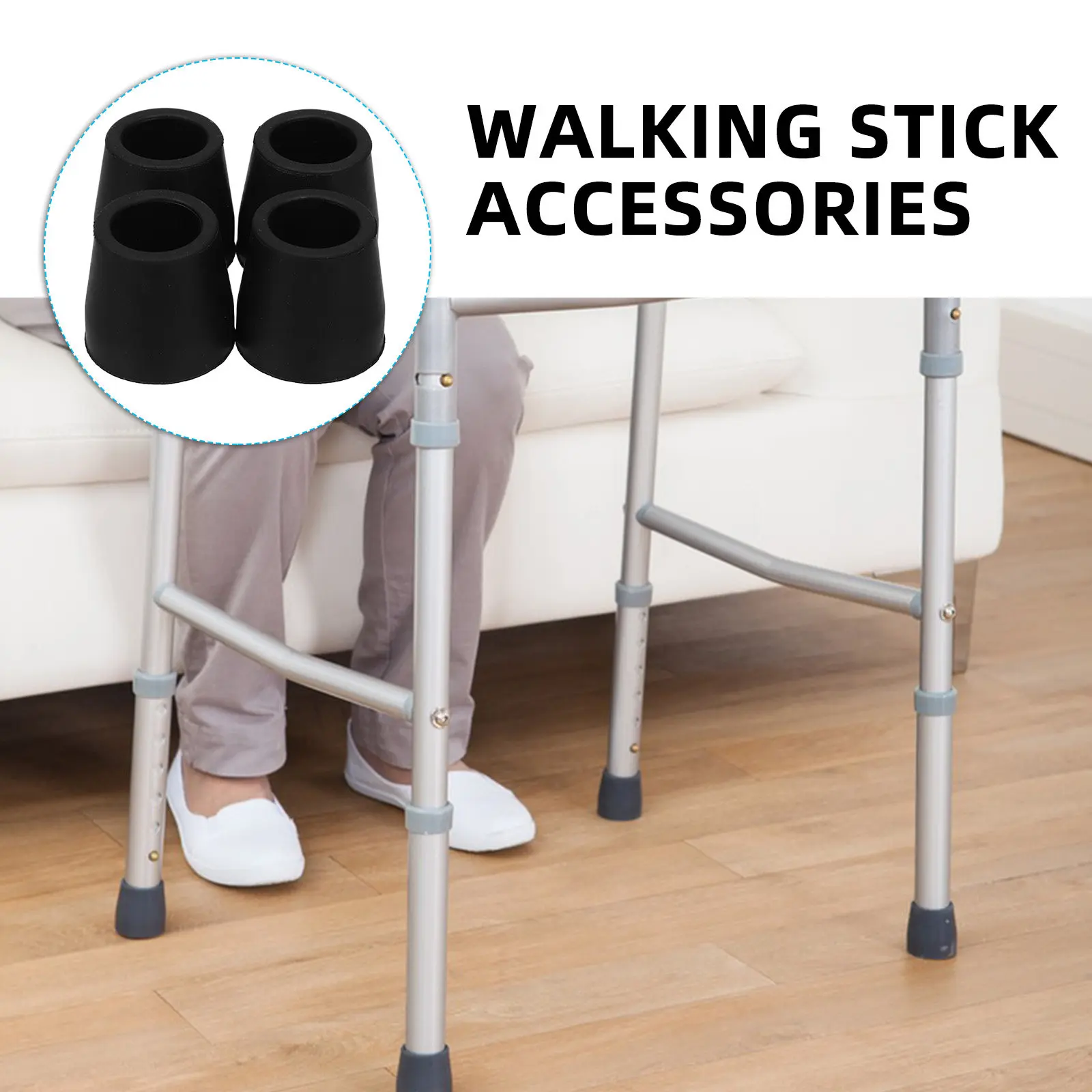 4Pcs Nonslip Thick Rubber Walker Tips Foot Covers for Walkers Chairs Tables Furniture Floor Protectors Elderly Mobility Safety
