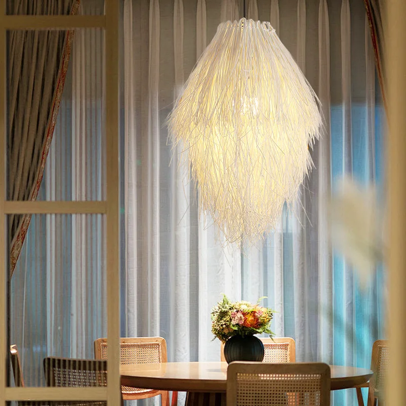 Pastoral corn whisker chandelier bamboo woven rattan weaving lamp farm restaurant modern simple bird's nest led chandelier