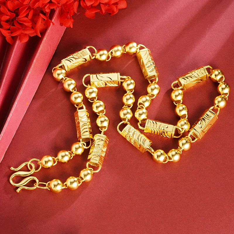 فاخر 24K 9999 الذهب الخالص الذهب الحقيقي الرجال مطرز مسدس العمود فيتنام قلادة ذهبية القديمة سلسلة الصلبة