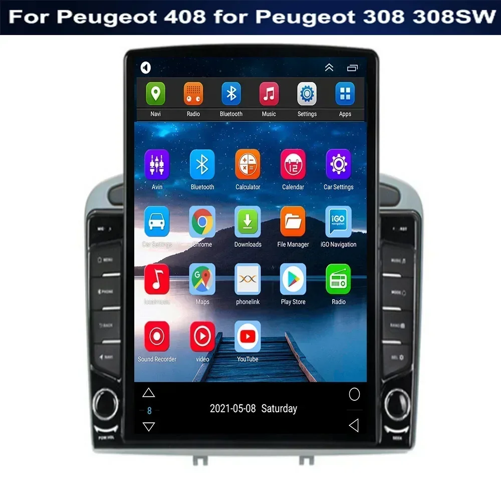 9.7" Android 13 For Peugeot 408 for Peugeot 308 308SW Tesla Type Car Radio Multimedia Video Player Navigation GPS RDS Camera