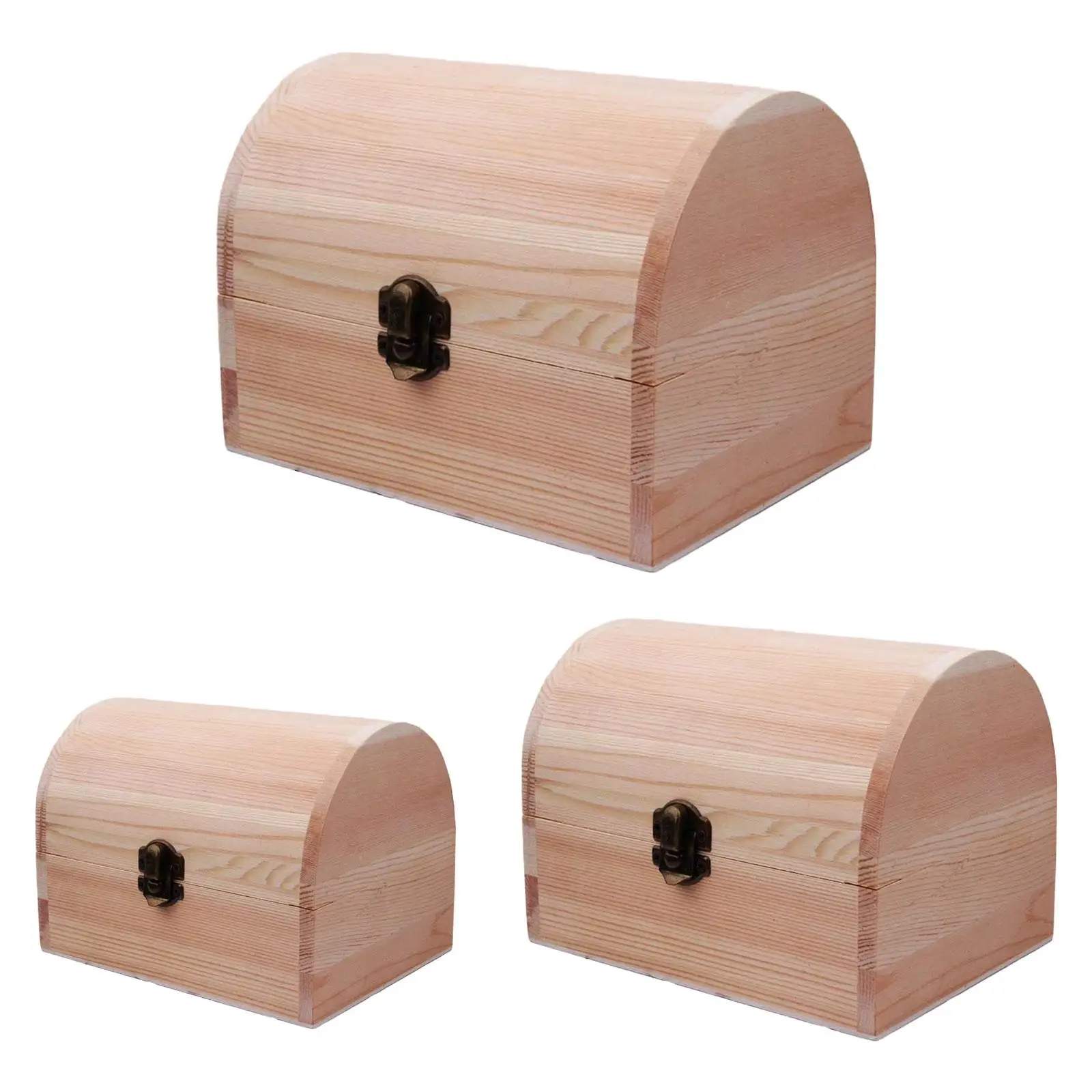 Unfinished Wood Box Container Keepsake Box with Hinged Lid Wooden Box Treasure Chest Box for Storage Necklace DIY Gift Arts